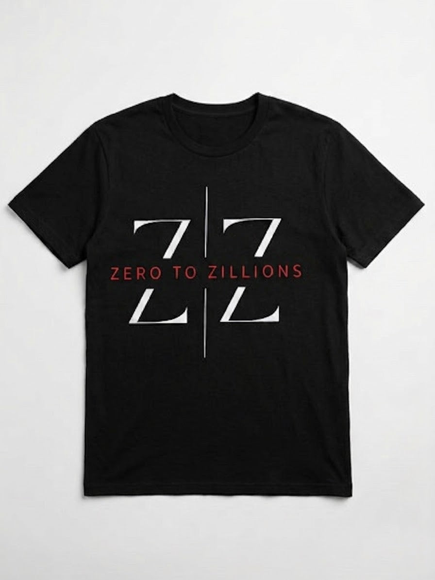 Zero to Zillions ZZ Logo Tee – Black flat lay