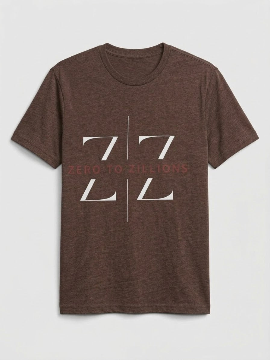 Zero to Zillions ZZ Logo Tee – Brown flat lay